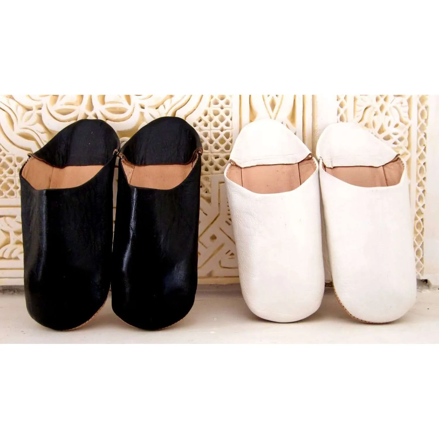 Black or White Leather Home Slippers