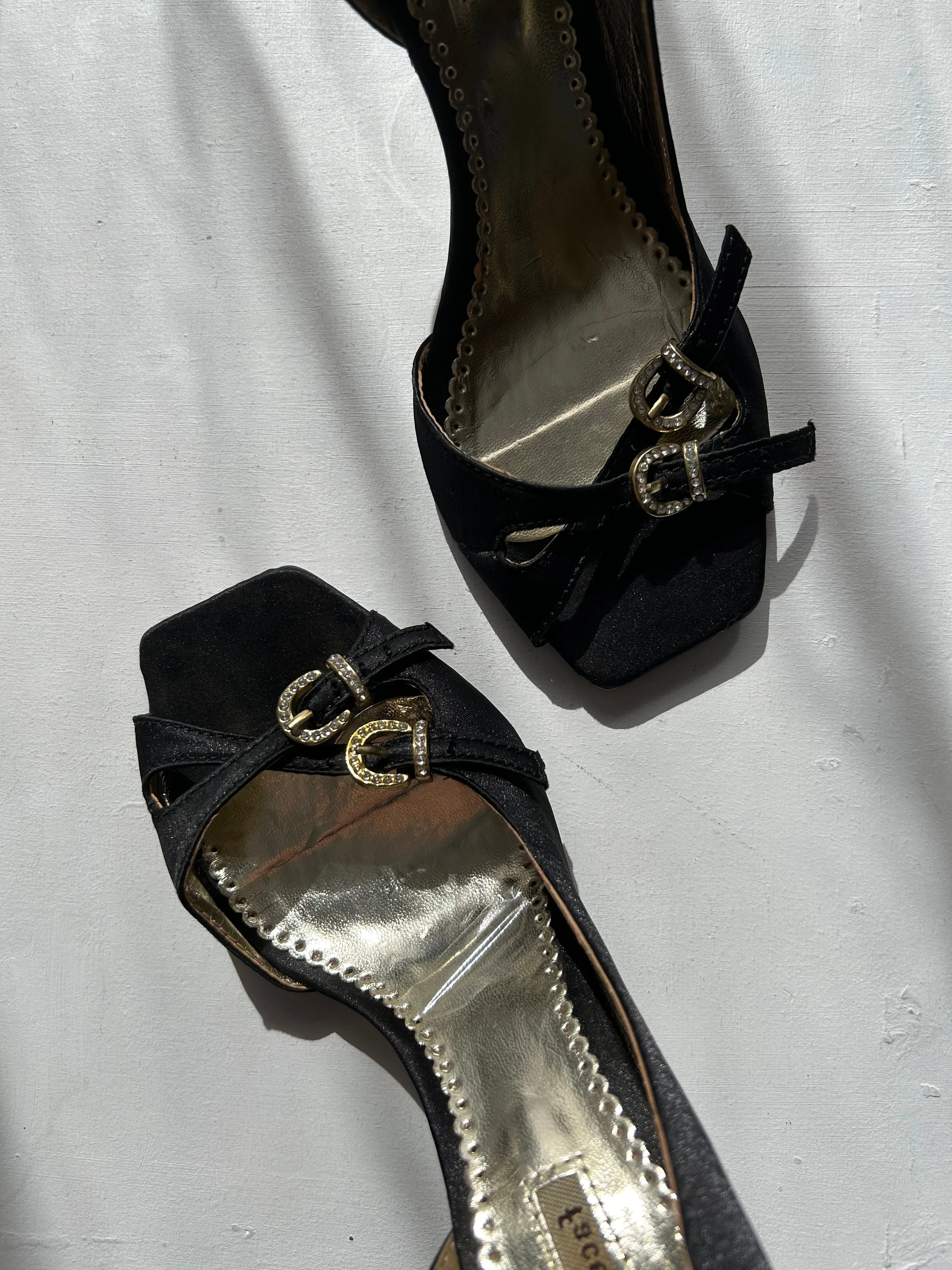 Black rhinestone belt square heels shoes (39)