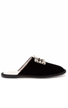 Hotel Vivier Crystal-buckle Velvet Slippers