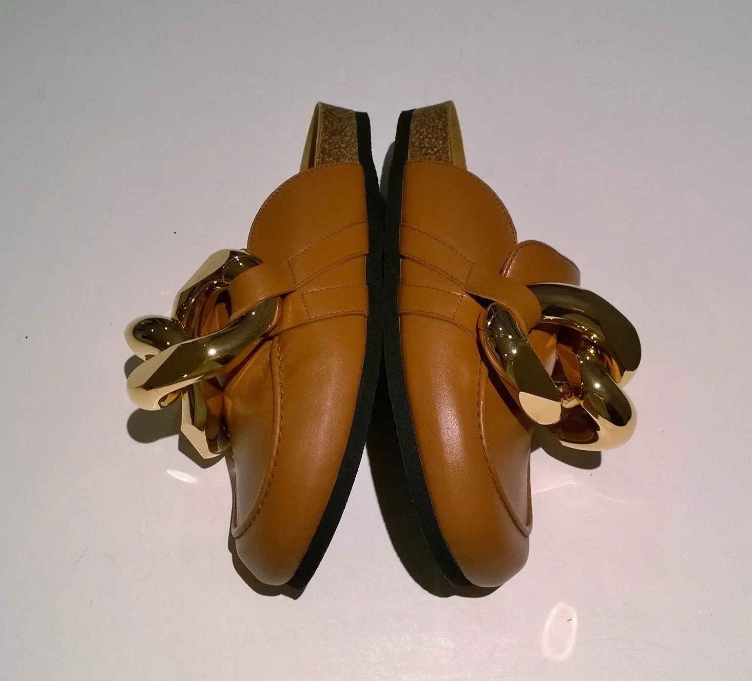 JW Anderson Chain Loafers Slippers in Tan Leather