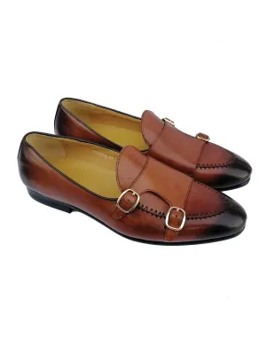 Nabeel & Aqeel Brown Leather Double Monk Shoe