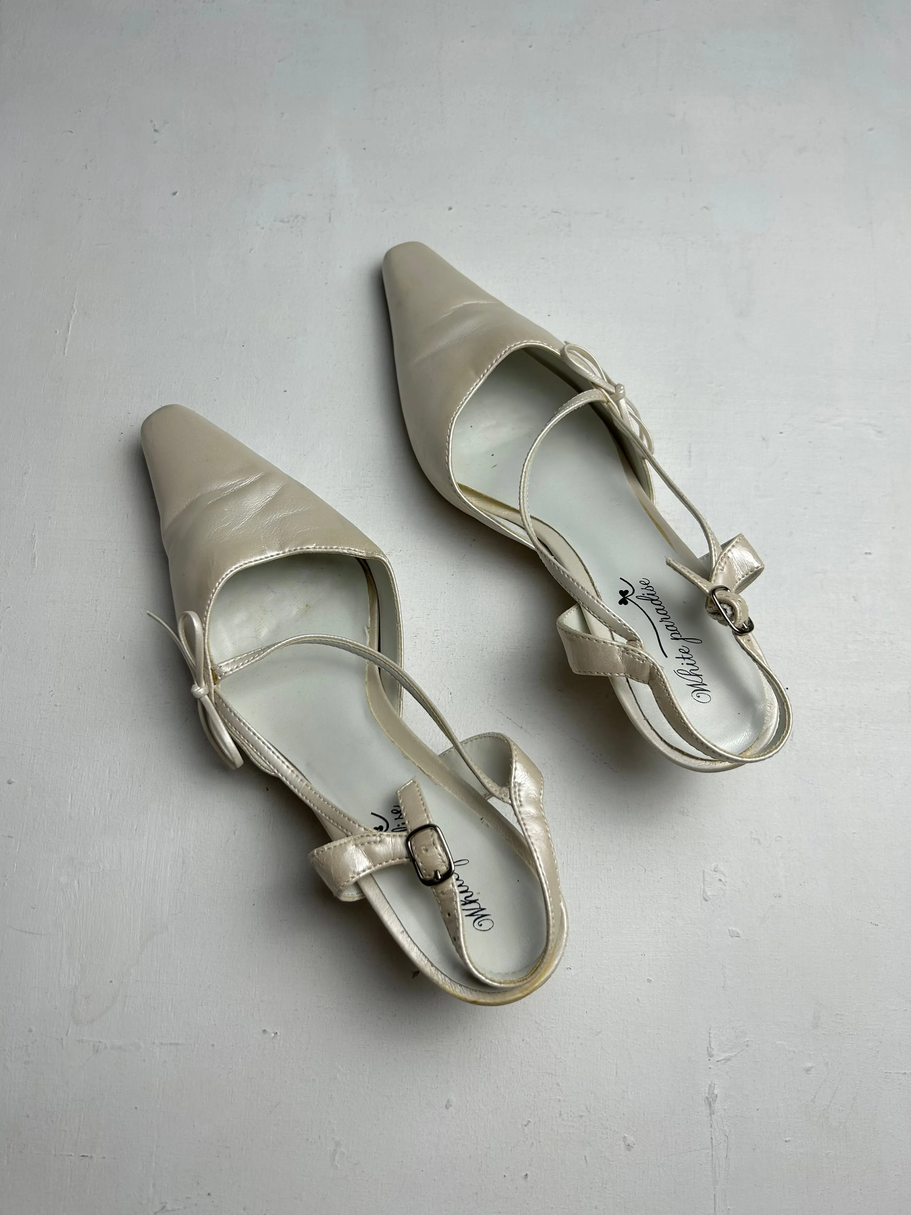 Real leather cream white ballet kitten heels shoes (39)