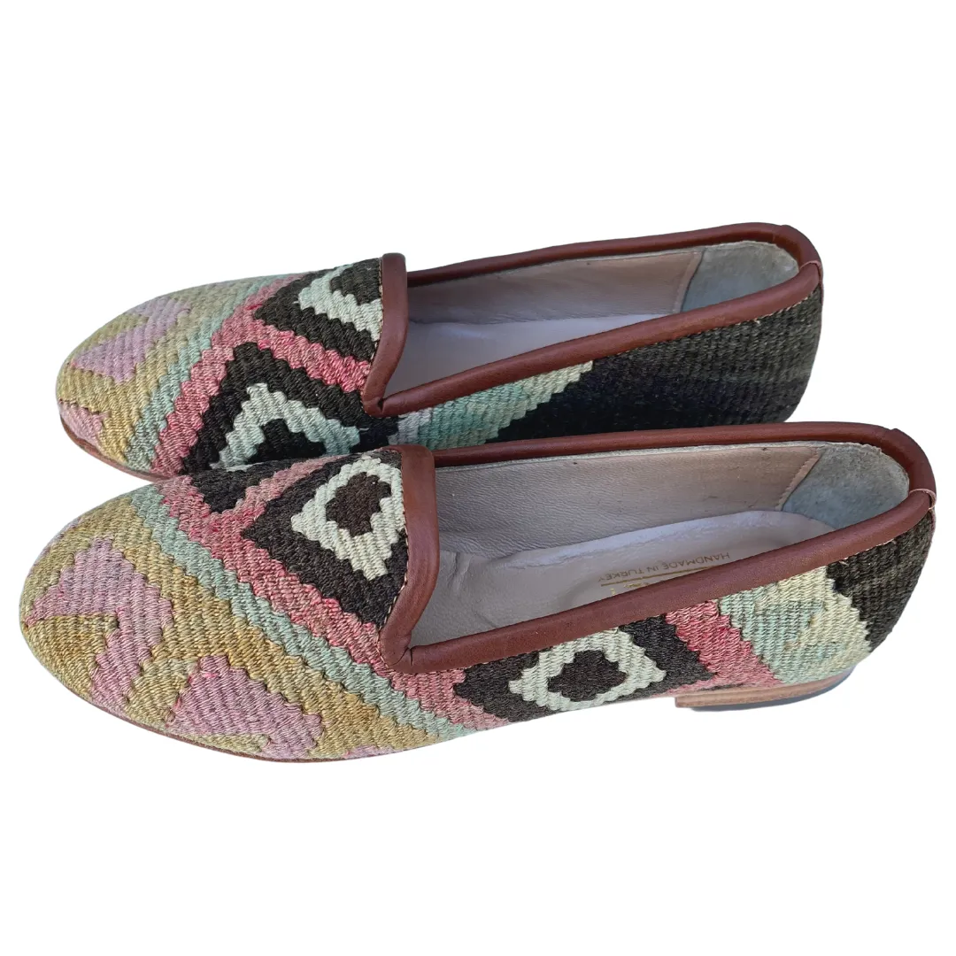 Women's Turkish Kilim Loafer Brown & Pinks