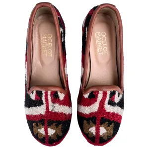 Women's Turkish Kilim Loafer Red, Black, & Cream Pattern